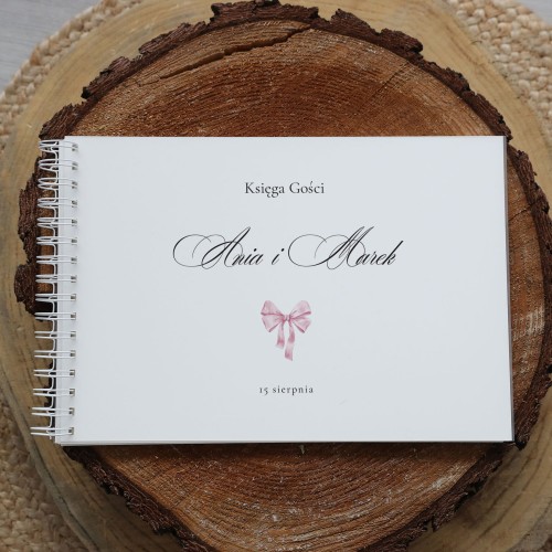 Księga gości klasyczna lub z ankietami - wzór z różową wstążeczką