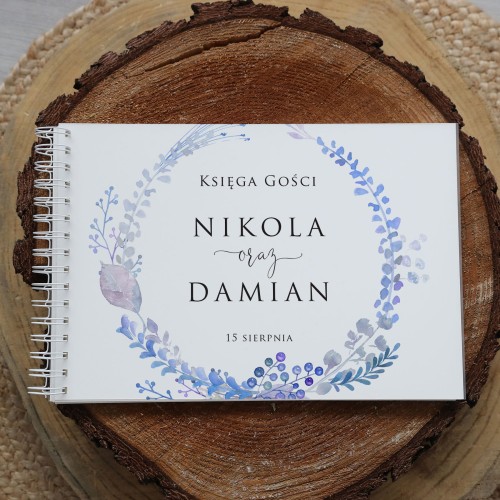Księga gości klasyczna lub z ankietami - wzór z niebieskim wianuszkiem