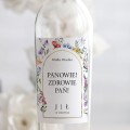 Weselne naklejki na butelkę z kwiatami