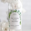 Weselne naklejki na butelkę z zielonymi listkami