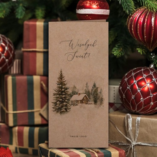 Kartka firmowa z zimowym pejzażem - 10x21 cm