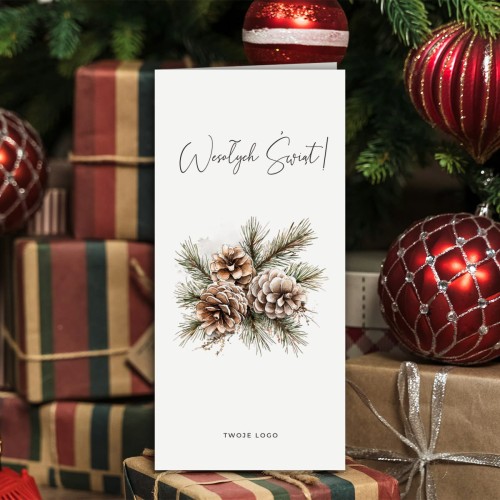 Kartka firmowa z gałązką choinki - 10x21 cm