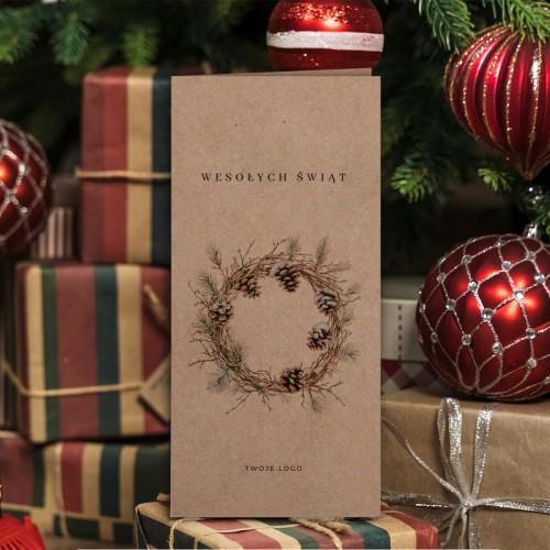 Kartka firmowa - zimowy wianek - 10x21 cm