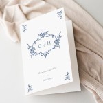 Eleganckie zaproszenia ślubne "Wiktoriański Medalion" (Indigo) - rozkładane 12x17 cm