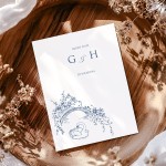 Zaproszenia ślubne 12x17 cm granatowe, wiktoriańskie motywy florystyczne