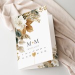 Jesienny Blask – Rustykalne Zaproszenia Ślubne z Kalendarzem i Złotymi Liśćmi - 12x17 rozkładane