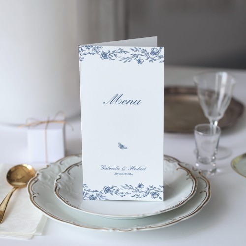 Karta menu z klasycznym granatowym motywem