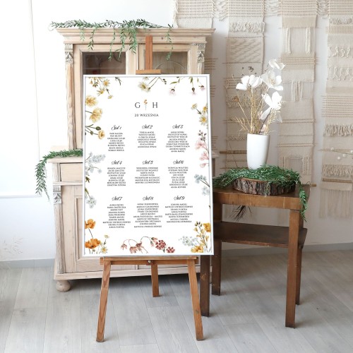 Plan stołów z rustykalnymi kwiatami