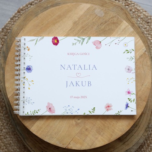 Księga gości klasyczna lub z ankietami - wzór z wiosennymi kwiatami