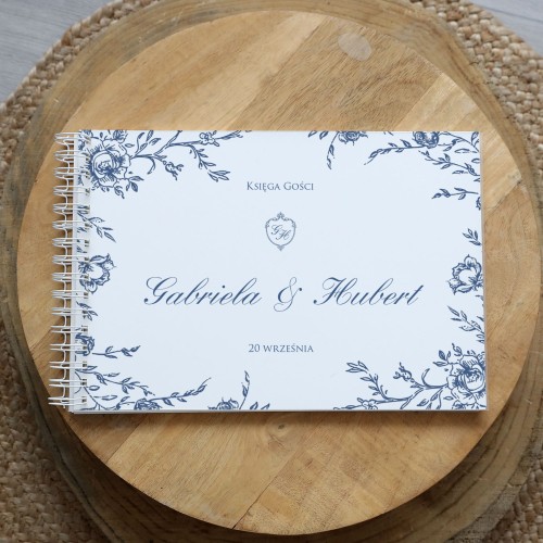 Księga gości klasyczna lub z ankietami - wzór z niebieskimi kwiatami