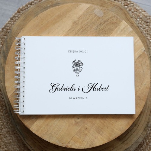 Księga gości klasyczna lub z ankietami - wzór z wazonem pełnym kwiatów