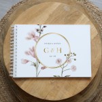 Księga gości klasyczna lub z ankietami - wzór z pastelowymi kwiatami i złotem