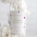 Weselne naklejki na butelkę z wiosennymi kwiatami