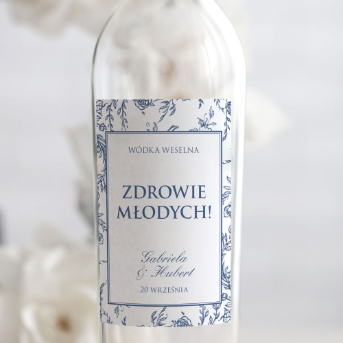 Weselne naklejki na butelkę z motywem malowanej porcelany