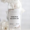 Weselne naklejki na butelkę ze ślicznym, akwarelowym wiankiem