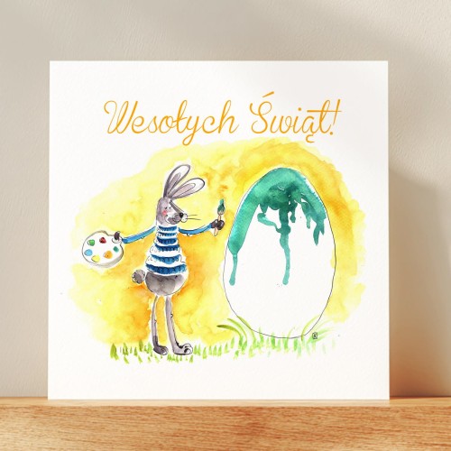 Kartka Wielkanocna z logo firmy - malowany zajączek