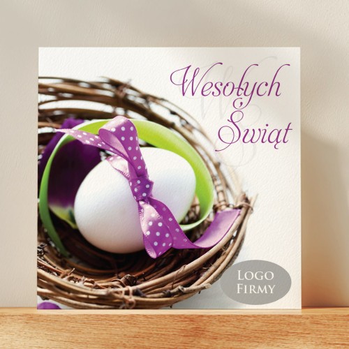 Kartka Wielkanocna z logo firmy - jajo w koszyku