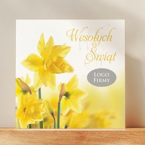 Kartka Wielkanocna z logo firmy - żonkile