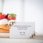 Karteczki do ciasta weselnego ze złotymi liśćmi