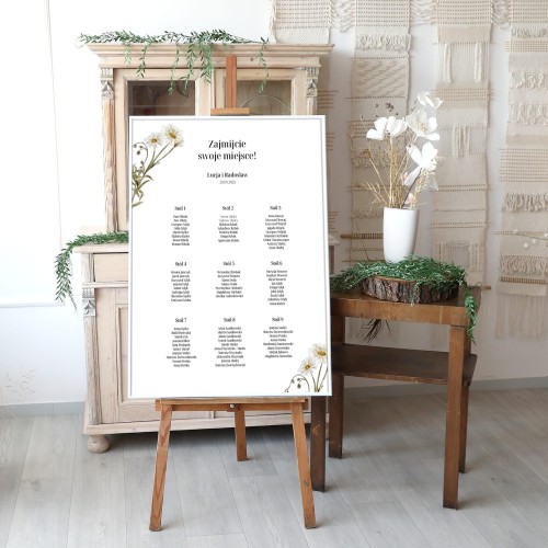 Plan stołów z akwarelową stokrotką