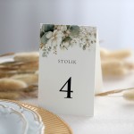 Numerki na stół z kompozycją z eukaliptusa