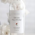 Weselne naklejki na butelkę z klasyczną, czerwoną różą