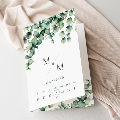 Zaproszenia ślubne z eukaliptusem - rozkładane 12x17
