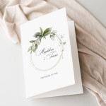 Zaproszenia ślubne drukowane z subtelnym liściastym motywem