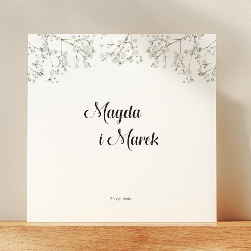 Zaproszenie ślubne jednokartkowe z gipsówką