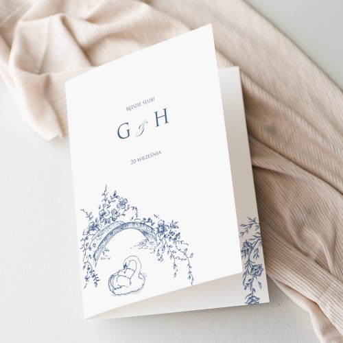Granatowe zaproszenia ślubne w stylu vintage - rozkładane 12x17