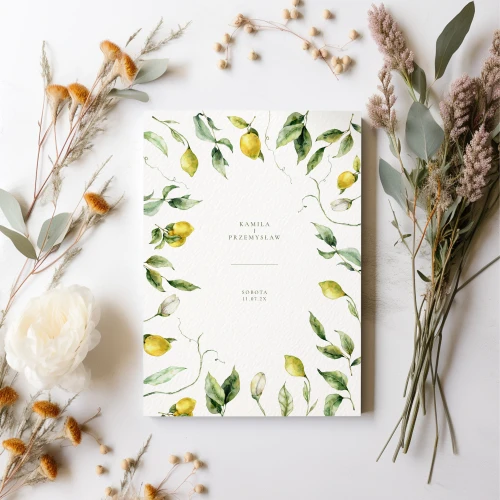 Zaproszenia ślubne z motywem cytryn - jednokartkowe 10x15