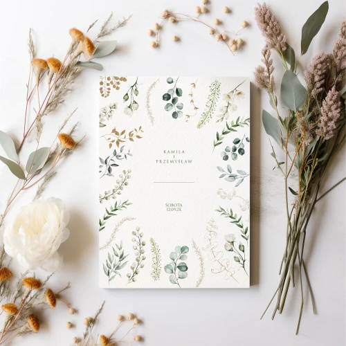 Zaproszenia ślubne z eukaliptusem - jednokartkowe 10x15