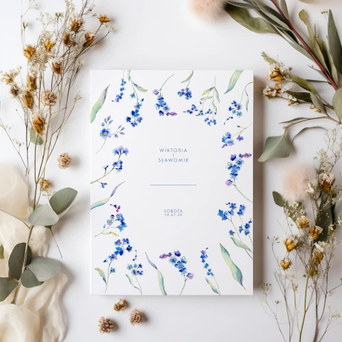 Personalizowane zaproszenia ślubne z niezapominajkami - 10x15 jednokartowe 