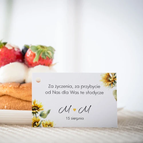 Karteczki do ciasta weselnego ze słonecznikami