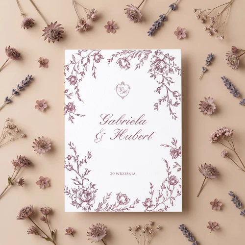 Zaproszenie Ślubne vintage - Mauve Taupe kwiaty 10x15 cm