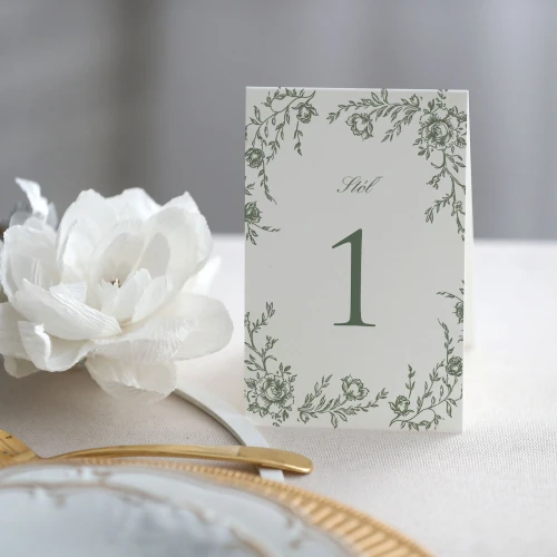 Numerki na stół Flora Vintage z kwiatami w zielonej szałwi