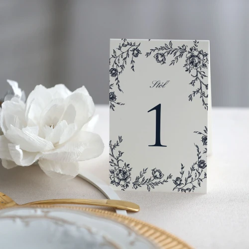 Numerki na stół Flora Vintage z kwiatami w granatu navy ink