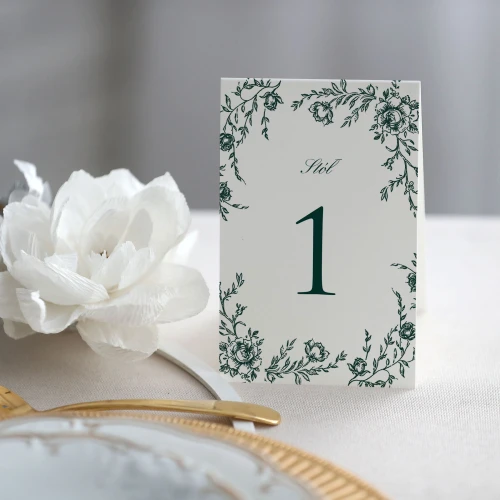 Numerki na stół Flora Vintage z kwiatami w kolorze zieleni butelkowej