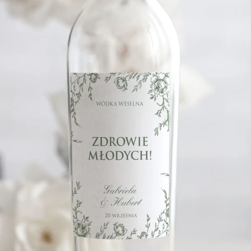 Weselne naklejki na butelkę flora vintage szałwia