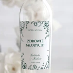 Weselne naklejki na butelkę flora vintage zielona butelka