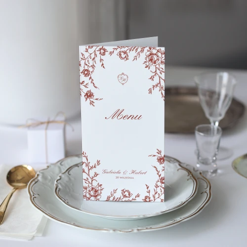 Karta menu lub harmonogram z kwiatami vintage flora - burgund