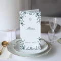 Karta menu lub harmonogram z kwiatami vintage flora - zieleń butelkowa