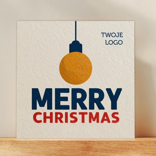 Kartki firmowe z logo na Boże Narodzenie - Merry Christmas- 14,5x14,5 cm rozkładane