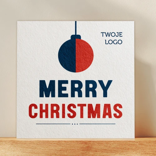 Kartki firmowe z logo na Boże Narodzenie - Merry Christmas- 14,5x14,5 cm rozkładane