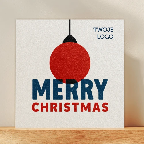 Kartki firmowe z logo na Boże Narodzenie - Merry Christmas- 14,5x14,5 cm rozkładane
