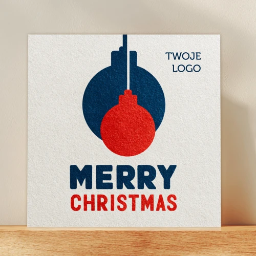 Kartki firmowe z logo na Boże Narodzenie - Merry Christmas- 14,5x14,5 cm rozkładane