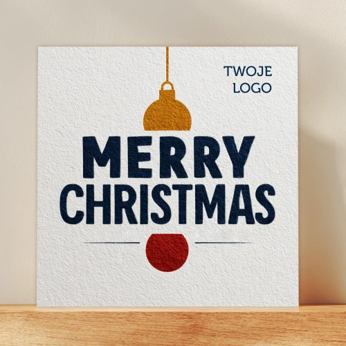 Kartki firmowe z logo na Boże Narodzenie - Merry Christmas- 14,5x14,5 cm rozkładane