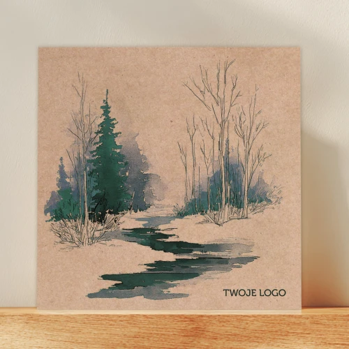Eko kartki firmowe na Boże Narodzenie - zimowy las - 14,5x14,5 cm