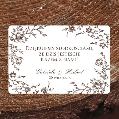 Naklejki na ciasto weselne z kwiatami vintage flora - brąz