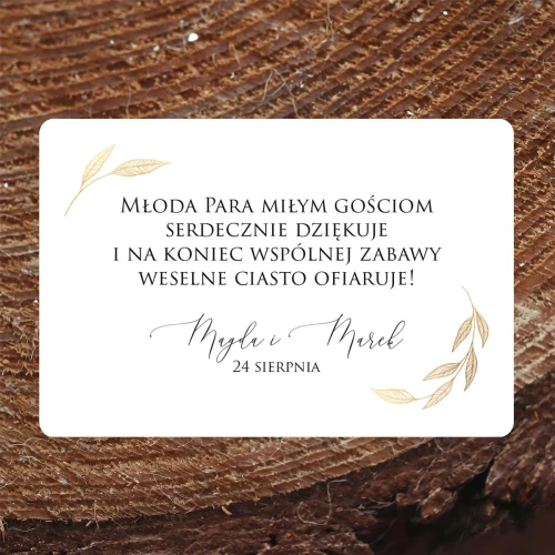 Naklejki na ciasto weselne ze złotymi liśćmi